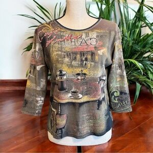 Jess & Jane Cafe Latte Window Graphic Top - Small - Made in USA